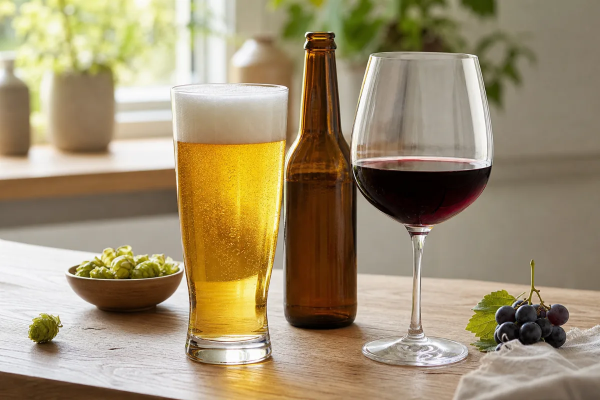 Close-up of alcohol-free beer & wine