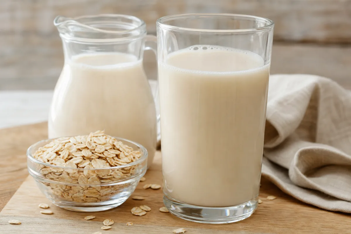 Close-up of oat milk
