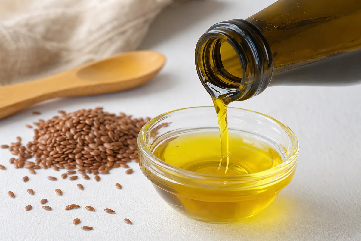 Close-up of flaxseed oil