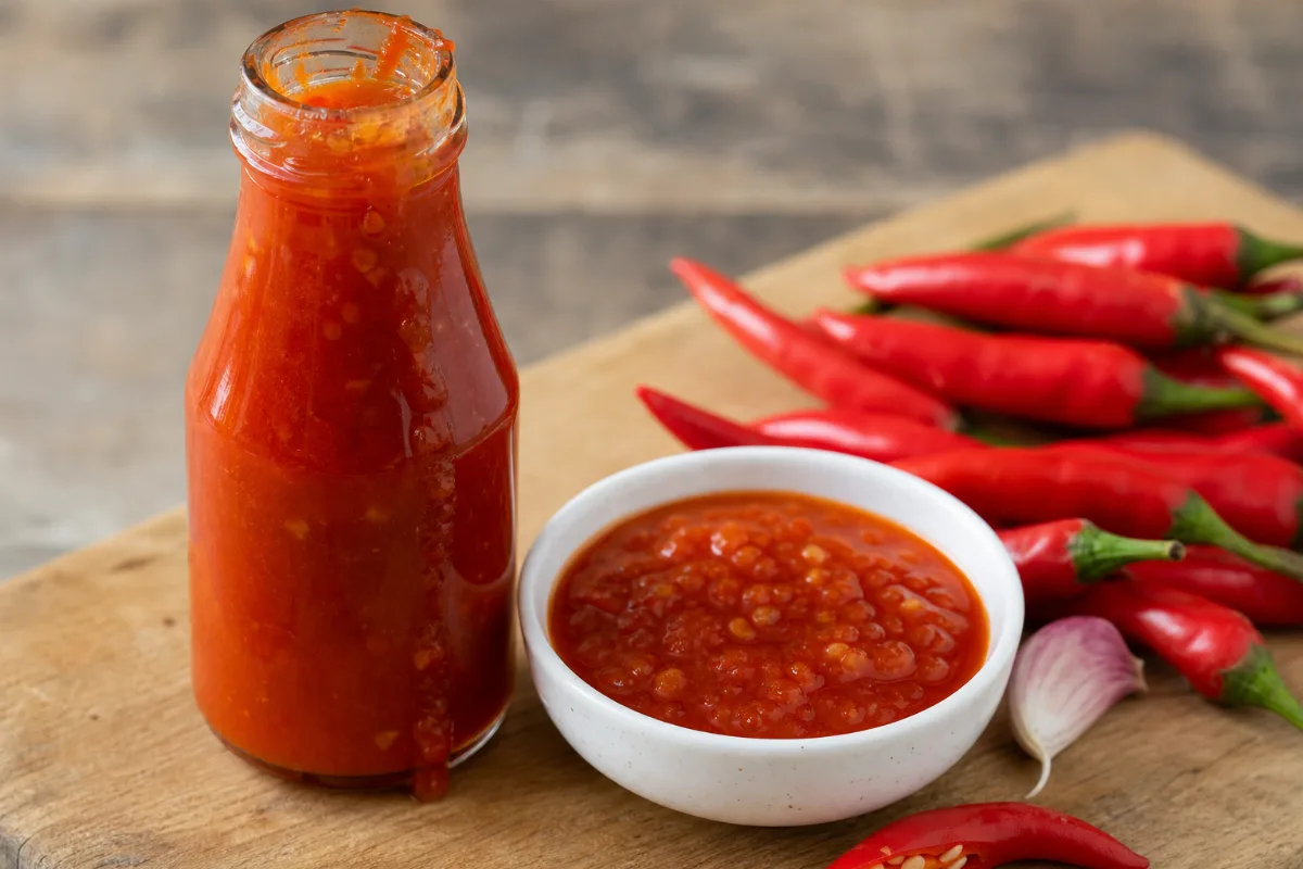 Close-up of fermented hot sauce