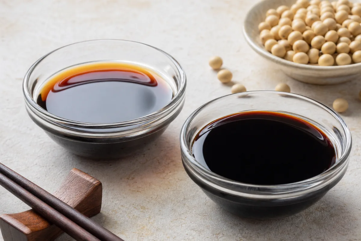 Close-up of soy sauce & tamari