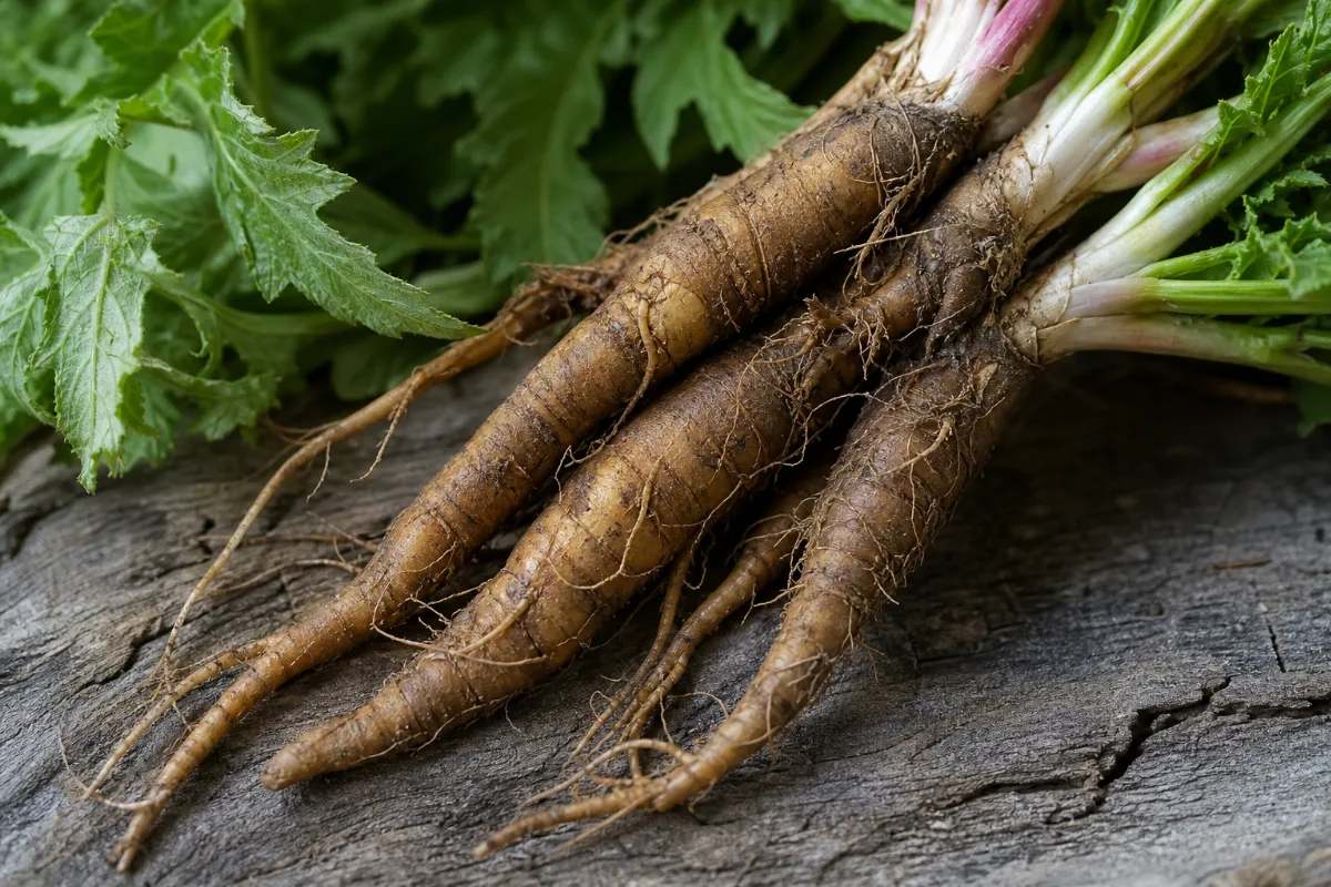 Close-up of rhaponticum (maral root)