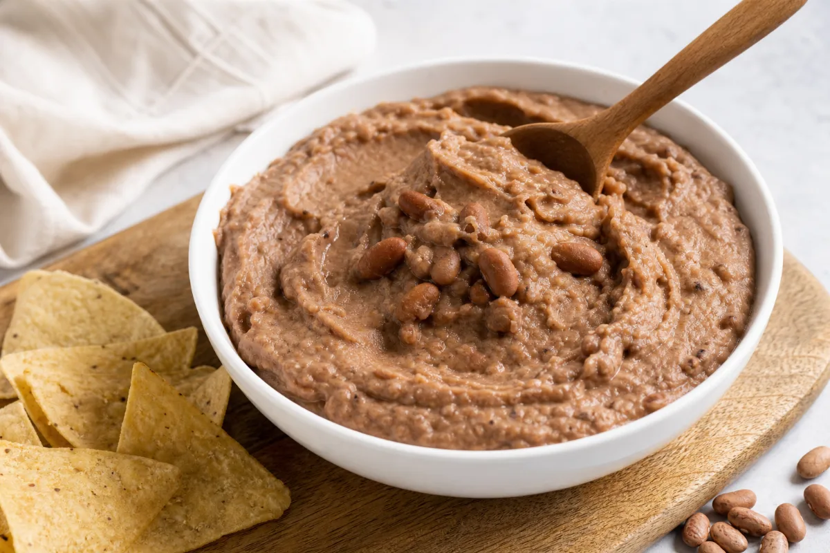 Close-up of refried beans