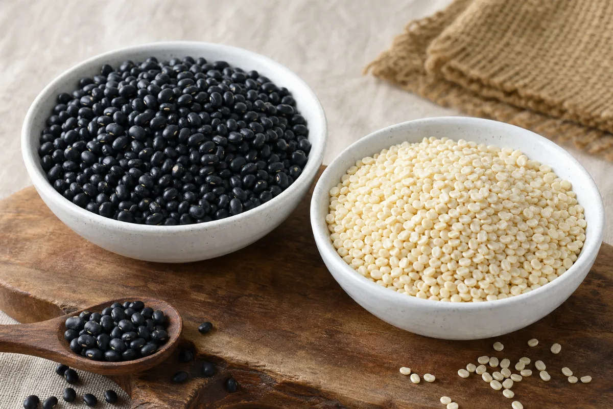 Close-up of urad dal (black gram)