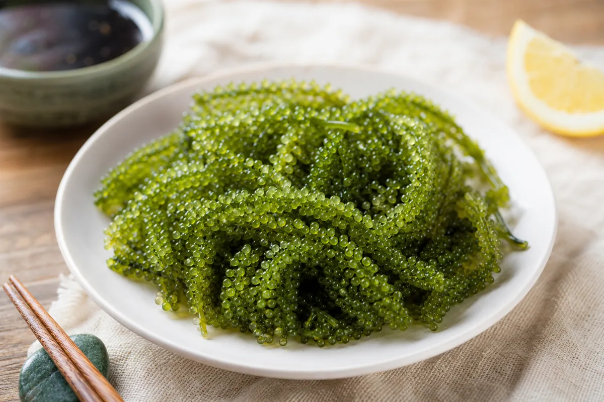 Close-up of sea grapes (umibudo)