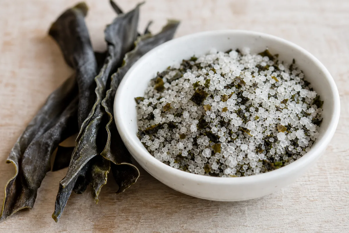 Close-up of seaweed salt