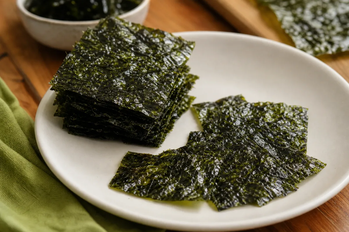 Close-up of seaweed snacks (roasted nori)
