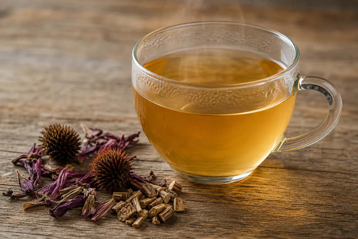 Close-up of echinacea tea: what research shows about the tea, safety and cautions