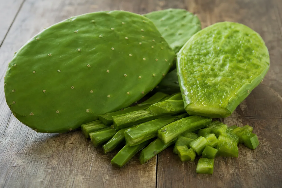Close-up of nopales (prickly pear pads)